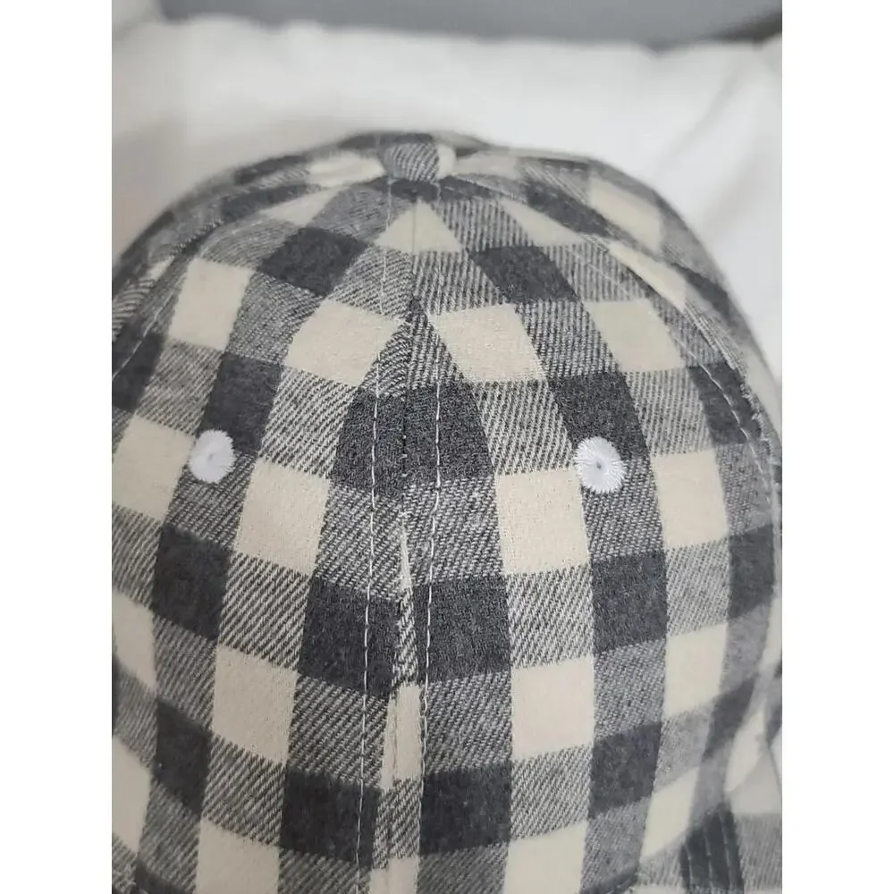 Cocus Pocus Baseball Cap Hat Womens Gray/Cream‎ Plaid Adjusts Cotton Blend NWOT